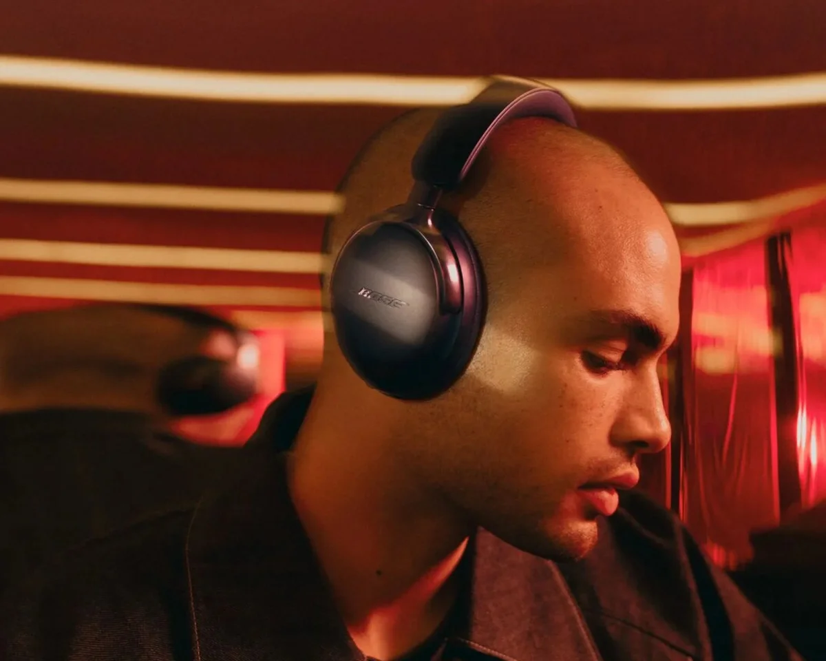 Dark-colored Bose over-ear headphones.