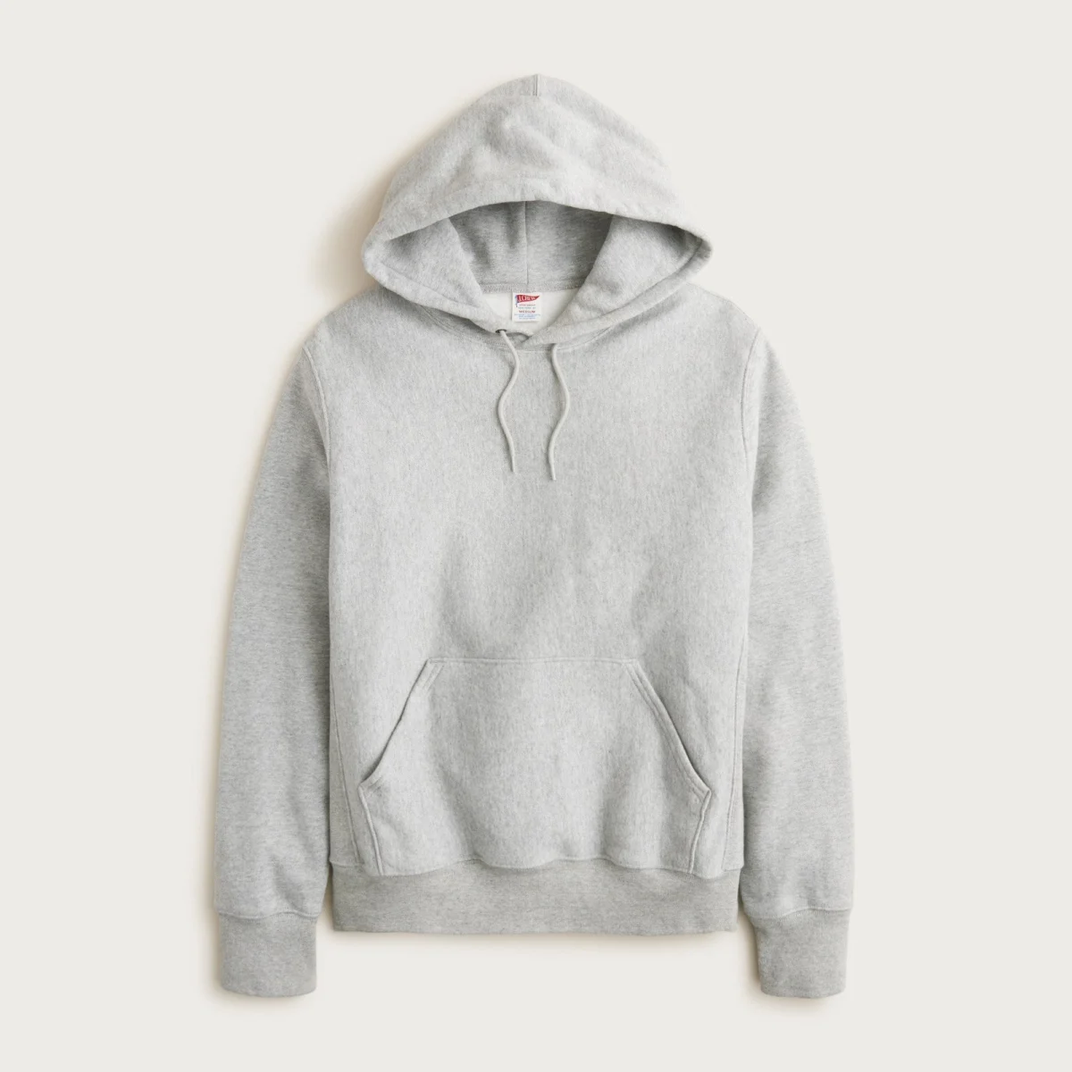 Light gray pullover hoodie with front kangaroo pocket and drawstring hood on a white background.