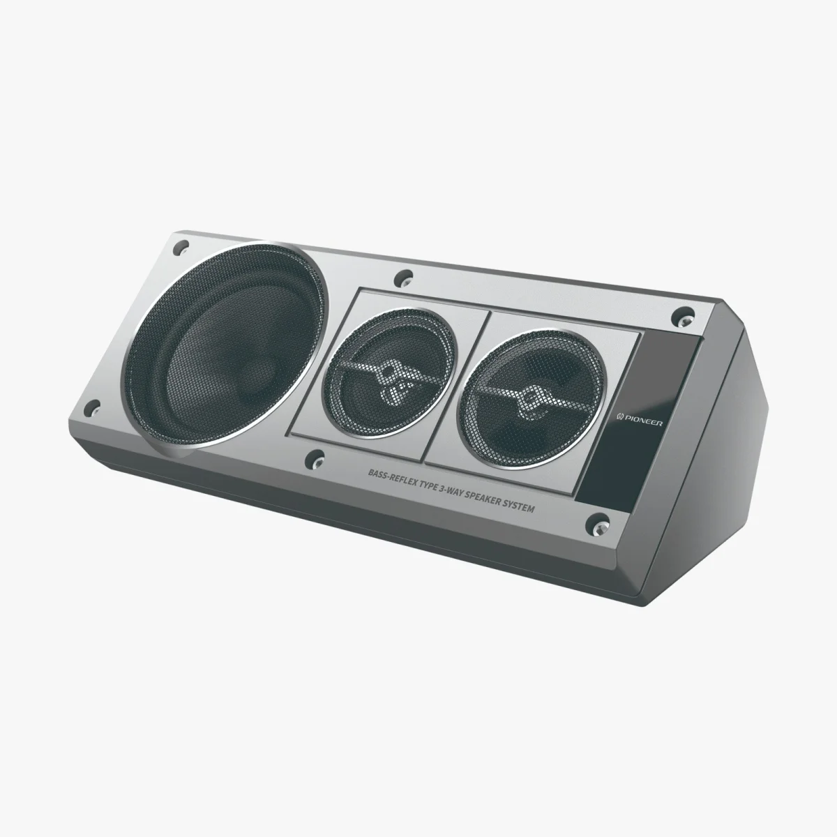 Pioneer 3-way bass-reflex center channel speaker featuring three circular drivers.